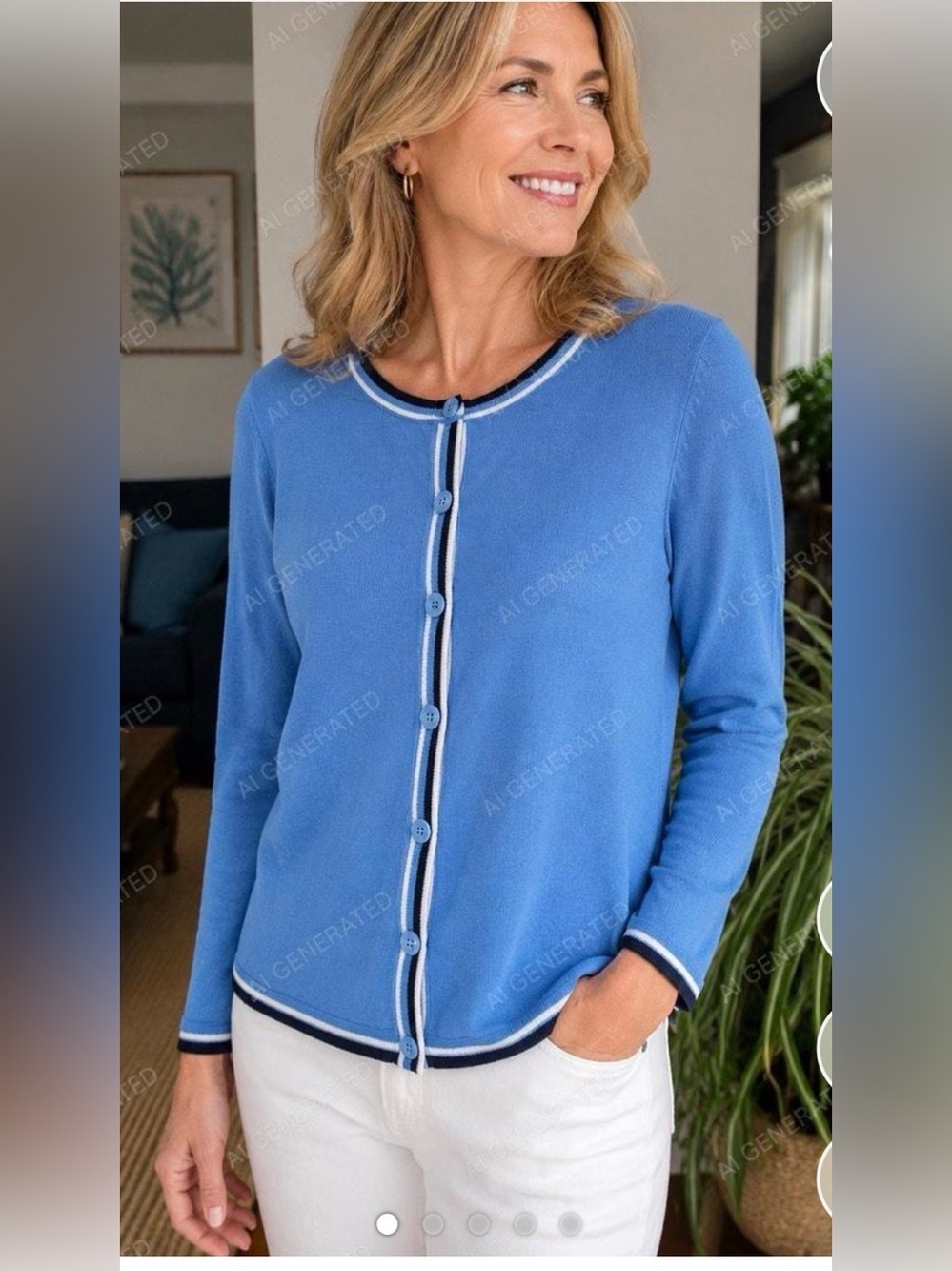 NEW Talbots Large Blue Button-Front Charming Cardigan Cotton Blend Preppy